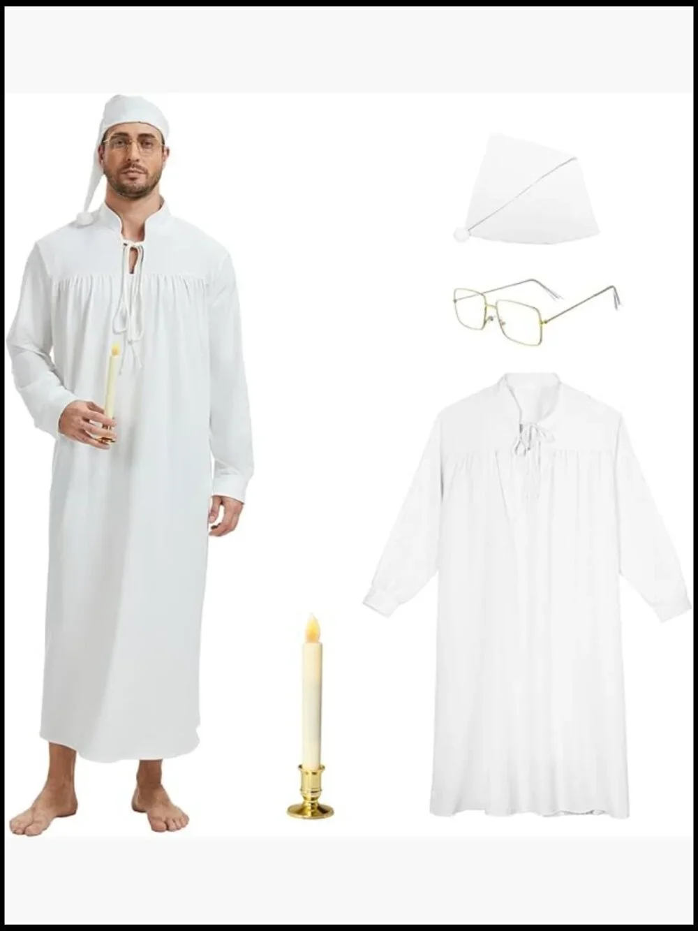 Men's Polyester Cotton Pajama Set with Hat and Vintage Glasses